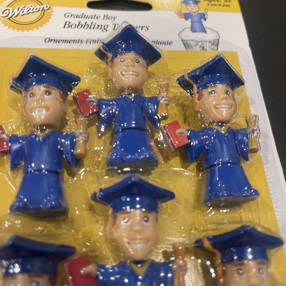 2006 Wilton Graduate Boy Bobbling‎ Cupcake Toppers 6 Bobblehead New